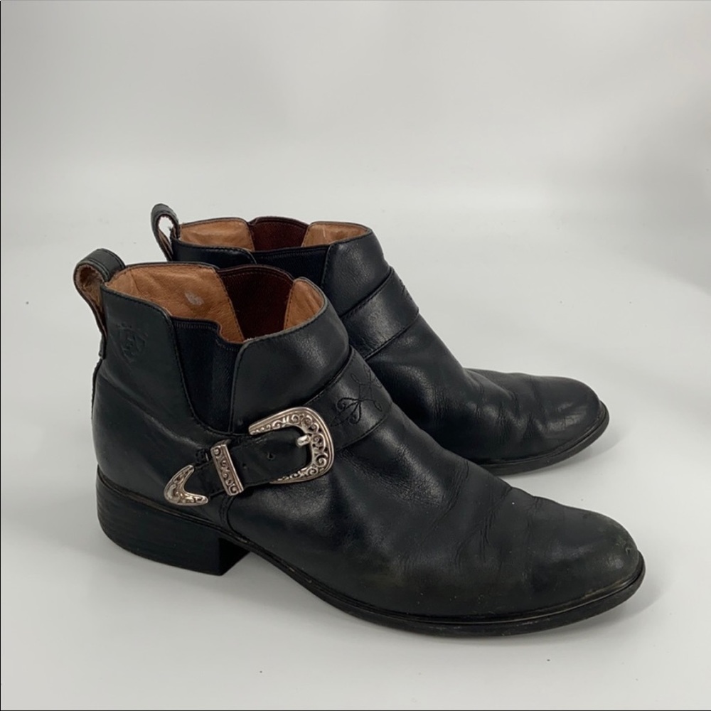 Ariat Silver Buckle Black Leather Booties